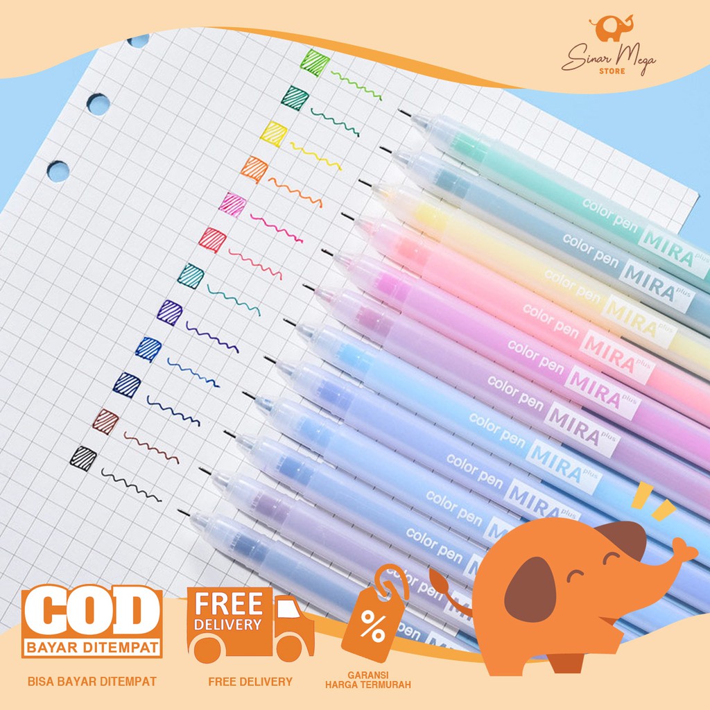 

Mira Plus Needle Point Gel Pen / Pulpen Pena Ballpoint Warna Warni Lucu Unik Murah