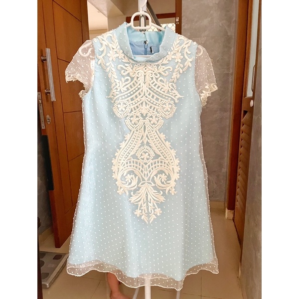 Preloved Dress pesta couple mom and baby girl murah warna soft blue/party dress mom baby/dress pesta
