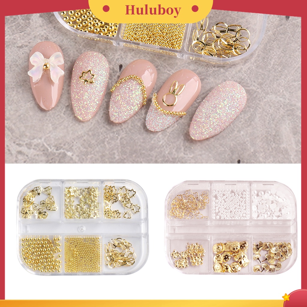 Huluboy Huluboy♡ Charms Manik-Manik Bentuk Bintang Hollow 3D Bahan Metal Untuk Dekorasi Nail Art