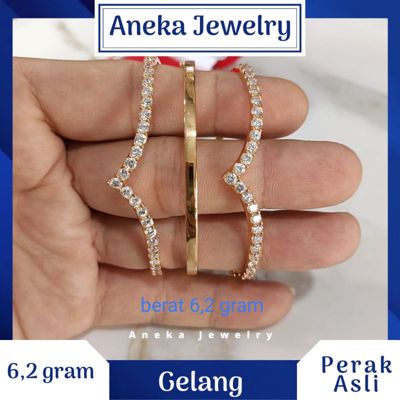 Gelang Pipa V Mata2 Baris, Perak 925, Lapis Emas Rosegold