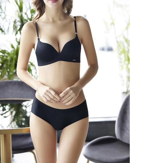☛ [559SET] BRA SET JUTSYLE FRANCE - TANPA KAWAT - 1SET BRA DAN CD - Hitam, 36 ☟
