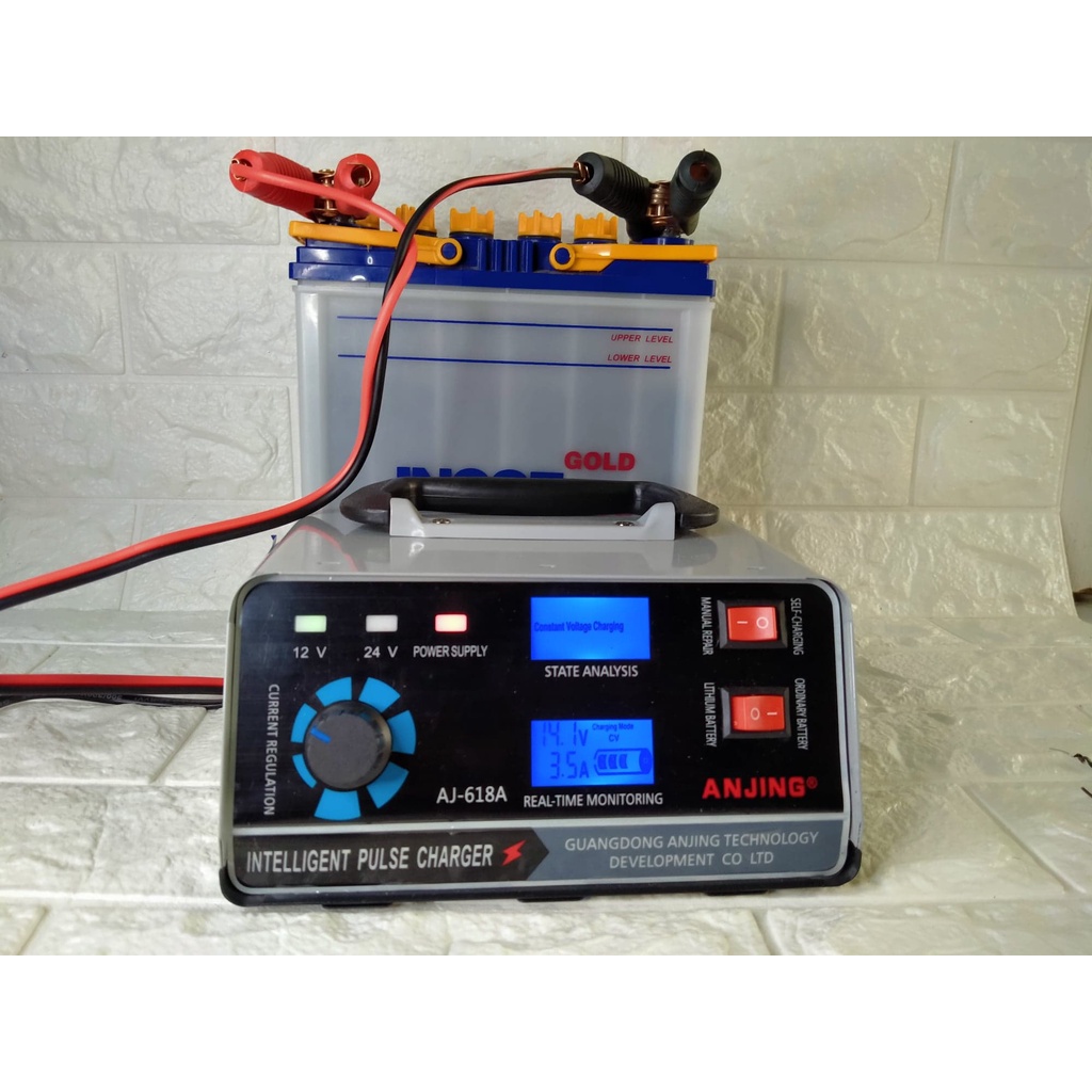 ANJING Charger Aki Mobil Motor 400W 12V/24V 400Ah + LCD Cas Aki Otomatis Cas Aki Mobil