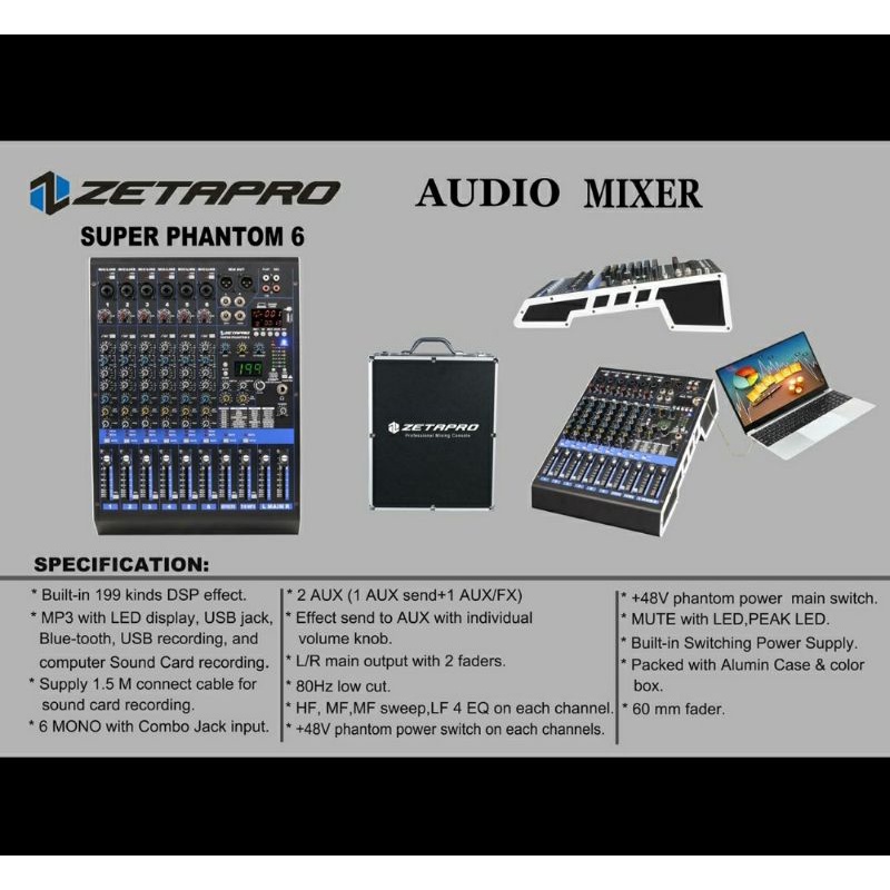 [ORIGINAL] MIXER AUDIO ZETAPRO SUPER PHANTOM 6 6CH WITH 199DSP EFFECT FREE KOPER ORIGINAL ZETAPRO