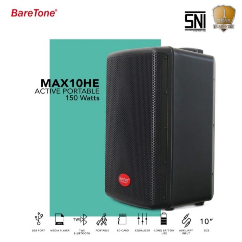 SPEAKER PORTABLE AKTIF WIRELESS MEETING BARETONE 10 INCH MAX 10HE BLUETTOOTH ORIGINAL