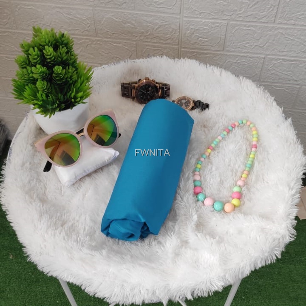 GAMIS LEBARAN MANSET ADEM LENGAN PANJANG MANGSET & MANSET ADEM LENGAN KUTUNG MANGSET POLOS WANITA INNER DRESS-BIRU MUDA