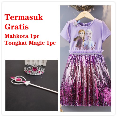 Baju Dress Anak Princess Frozen Elsa Anna Sequin Sparkle Impor