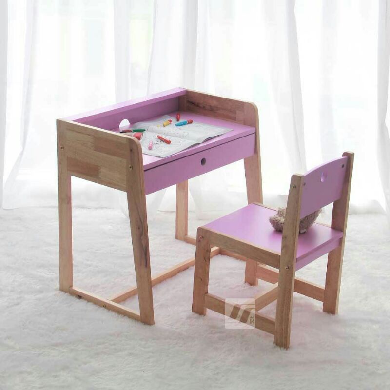 Meja belajar anak set kursi kayu Charleston pink