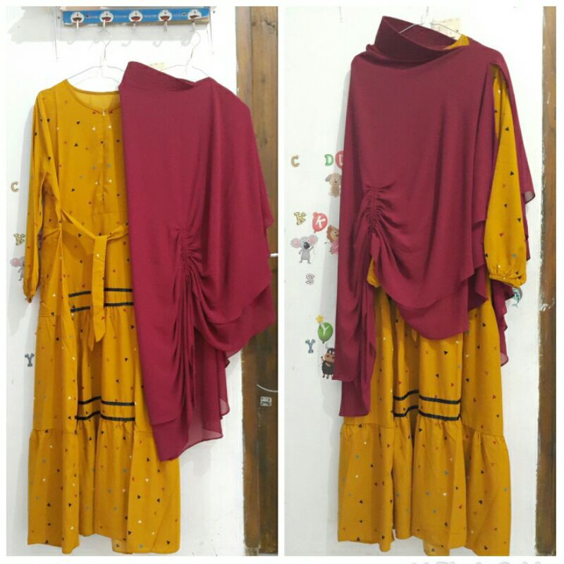 gamis/dress premium set khimar original branded by laikha hijab syari pl/preloved/second/bekas vgc
