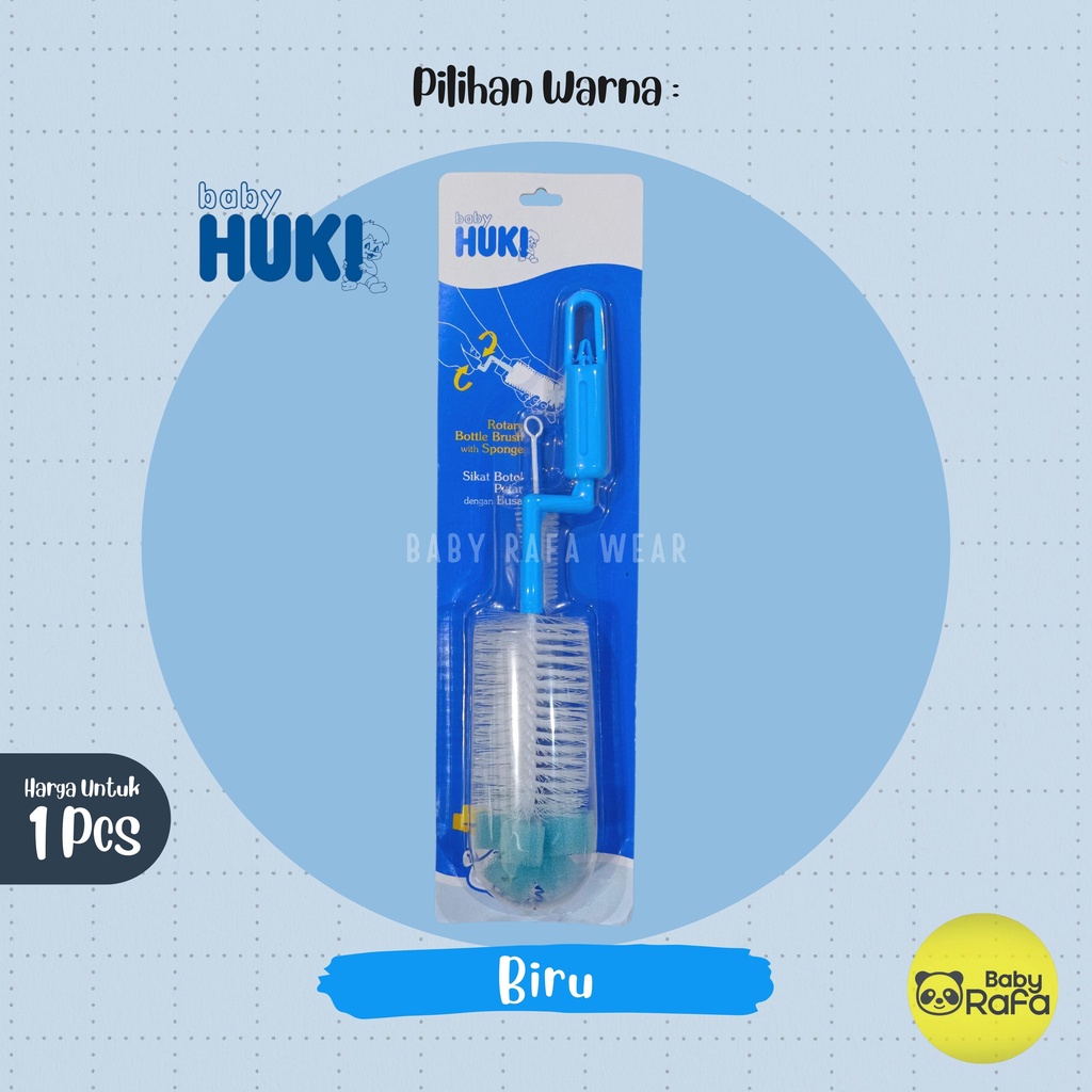 Baby Huki Rotary Bottle Brush And Nipple Brush / Pembersih Botol susu / Sikat Botol Putar Huki dengan SPONGE