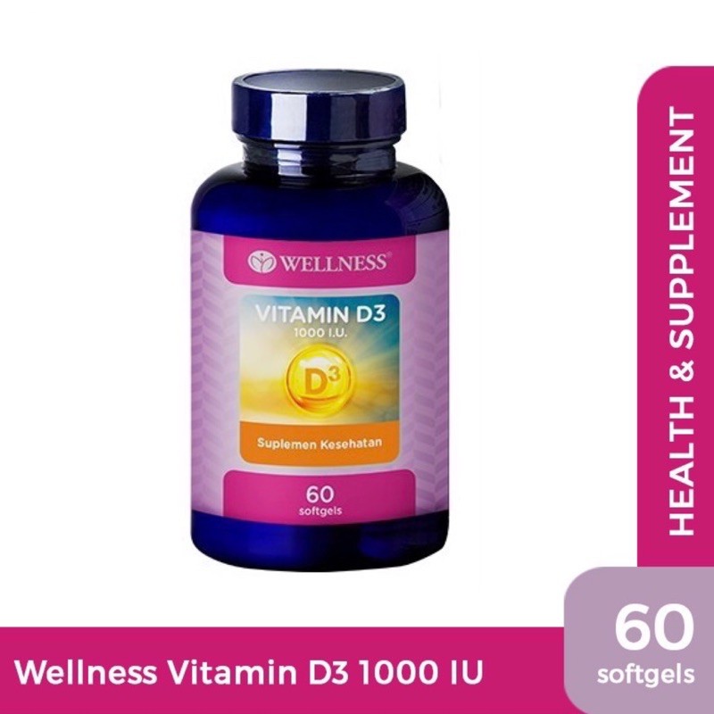 WELLNESS Vitamin D3 1000 / 400 IU isi 60 Softgels BPOM Suplemen Imunitas - Anti Virus COVID19