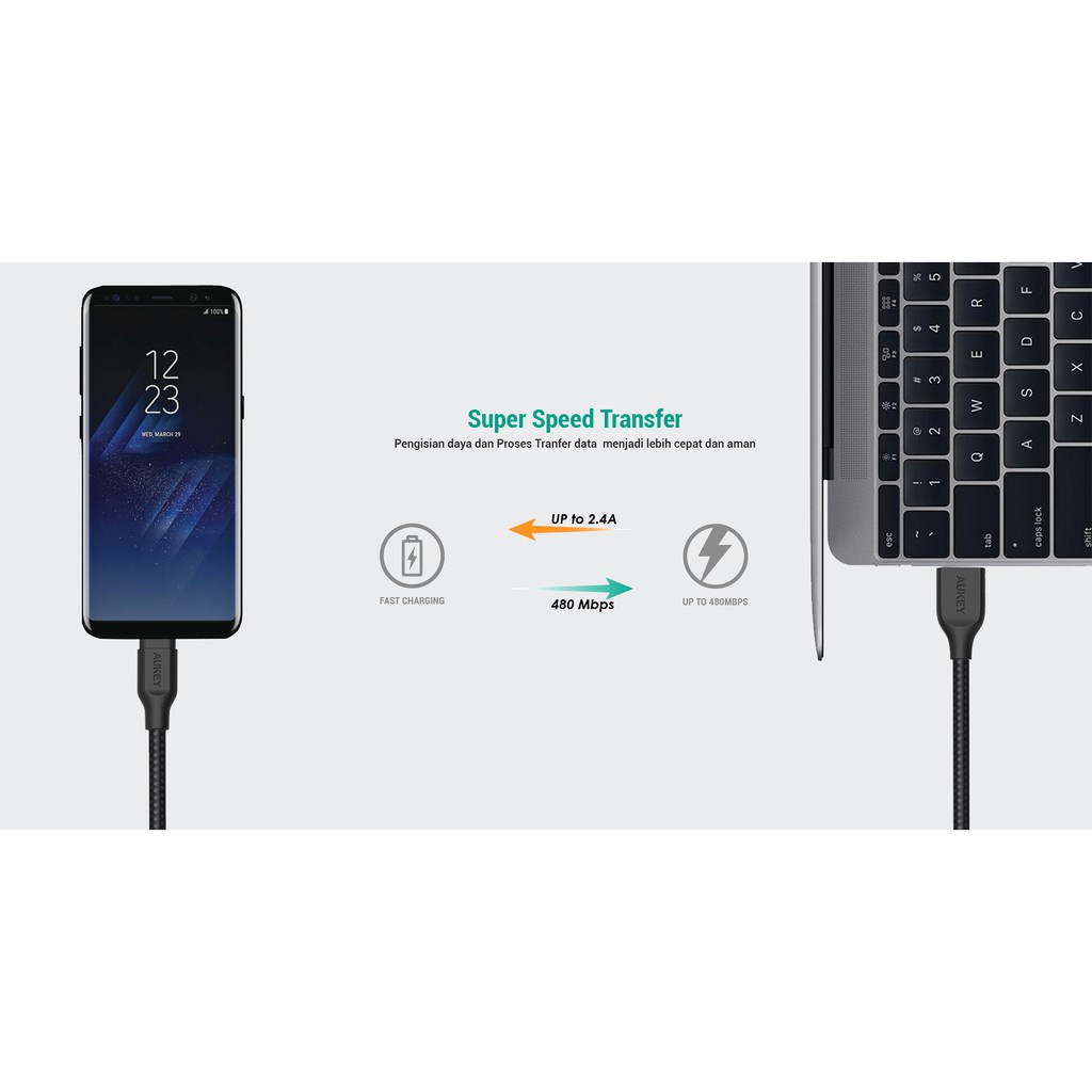 AUKEY CB-AM2 - USB-A To Micro USB Braided Cable - 2M - Kabel Micro USB - Garansi 24 Bulan AUKEY