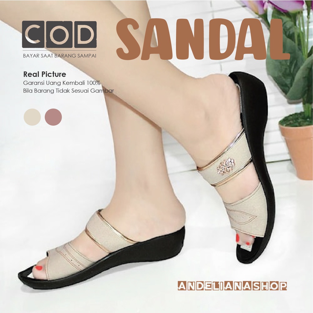 Sandal Wanita Wedges Branded Casual Dewasa Empuk Flat Hak Tinggi Karet Lucu Murah Kekinian Mall Orig
