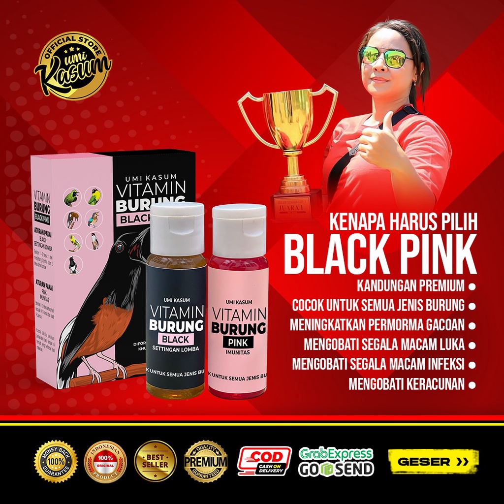 Vitamin Burung Black Pink Umi Kasum untuk Imunitas dan Penggacor Semua Jenis Burung