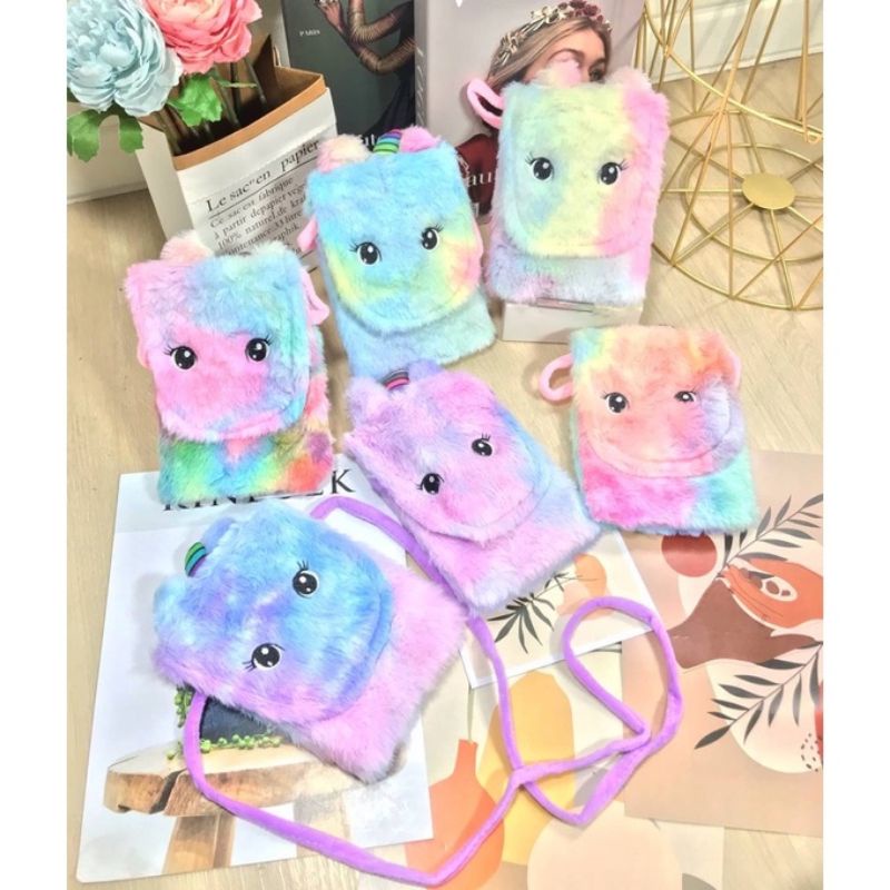 Tas slempang bulu halus unicorn bts