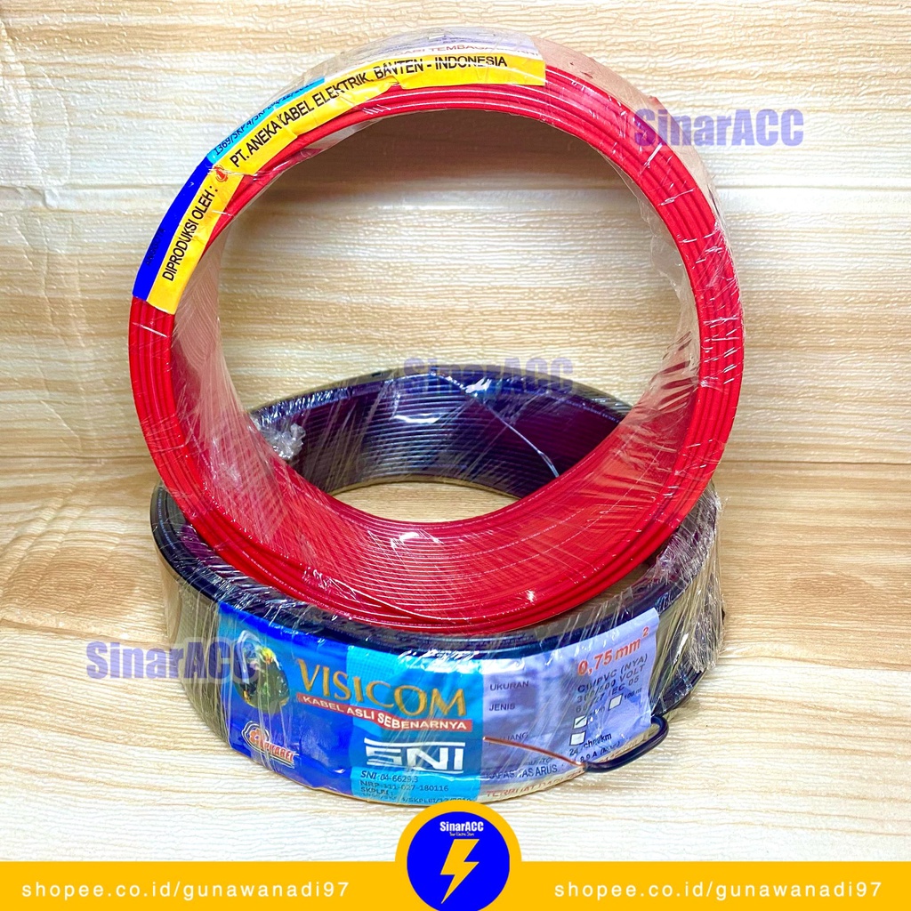 [50 METER] Kabel Kawat Tembaga Murni 1x0.75mm SNI VISICOM 50 meter 50m kabel tunggal NYA Visicom 1,5mm ROL gulung kabel kawat instalasi listrik rumah 1x0,75MM