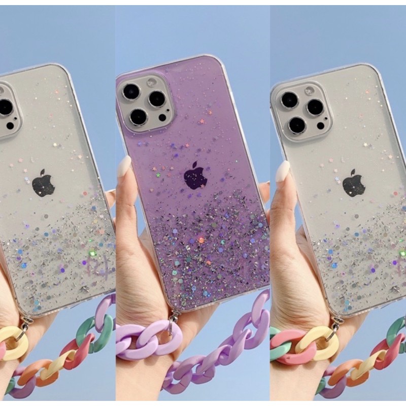 Chain Glitter Case OPPO RENO 5f 5 4f 3 2 A54 A33 A53 A15s Vivo X60 Pro Y51 Samsung A32 A52 A72 M02