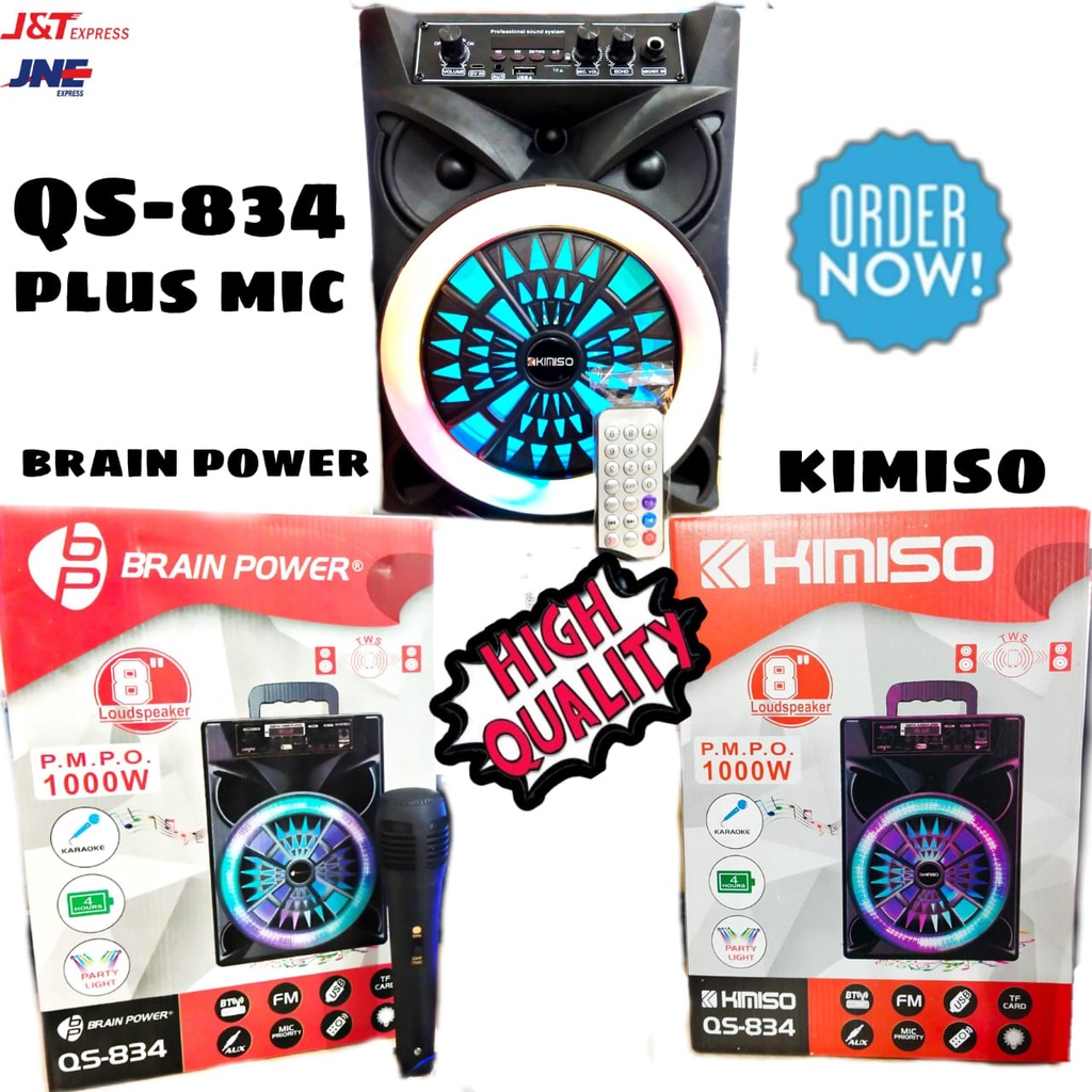 Speaker wireless Bluetooth Kimiso 834 8 inch / Brain power plus mic (8 inch)
