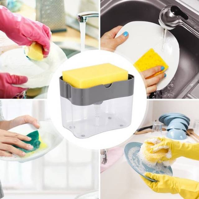 DISPENSER SABUN CUCI CAIR DAN TEMPAT SPONGE BUSA 2 IN 1