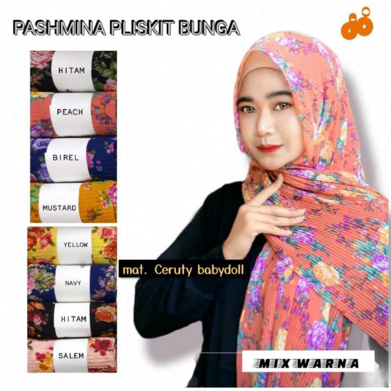 Jilbab/ Hijab/ pashmina polos /  plisket   / motif/ flamenco/ negroshawl