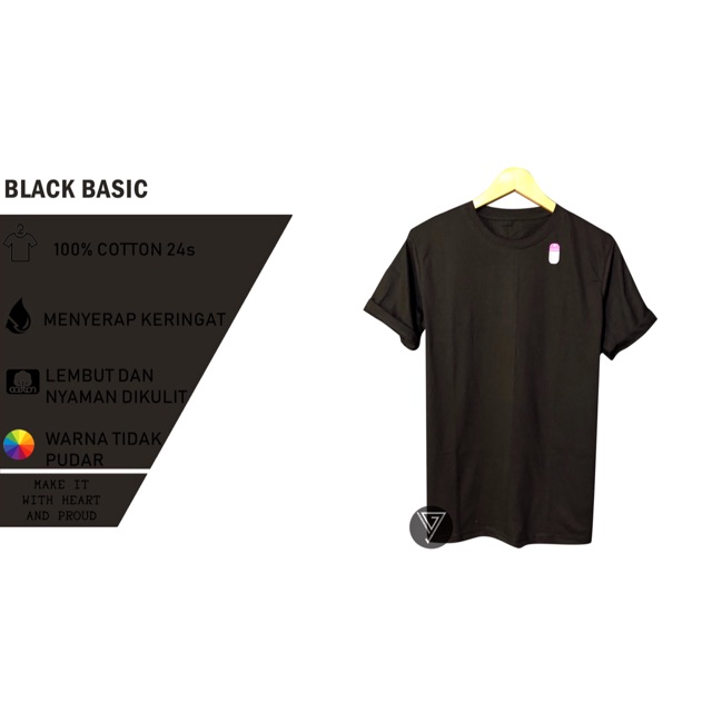 KAOS POLOS HITAM COTTON COMBAD 24s BASIC PRIA DAN WANITA