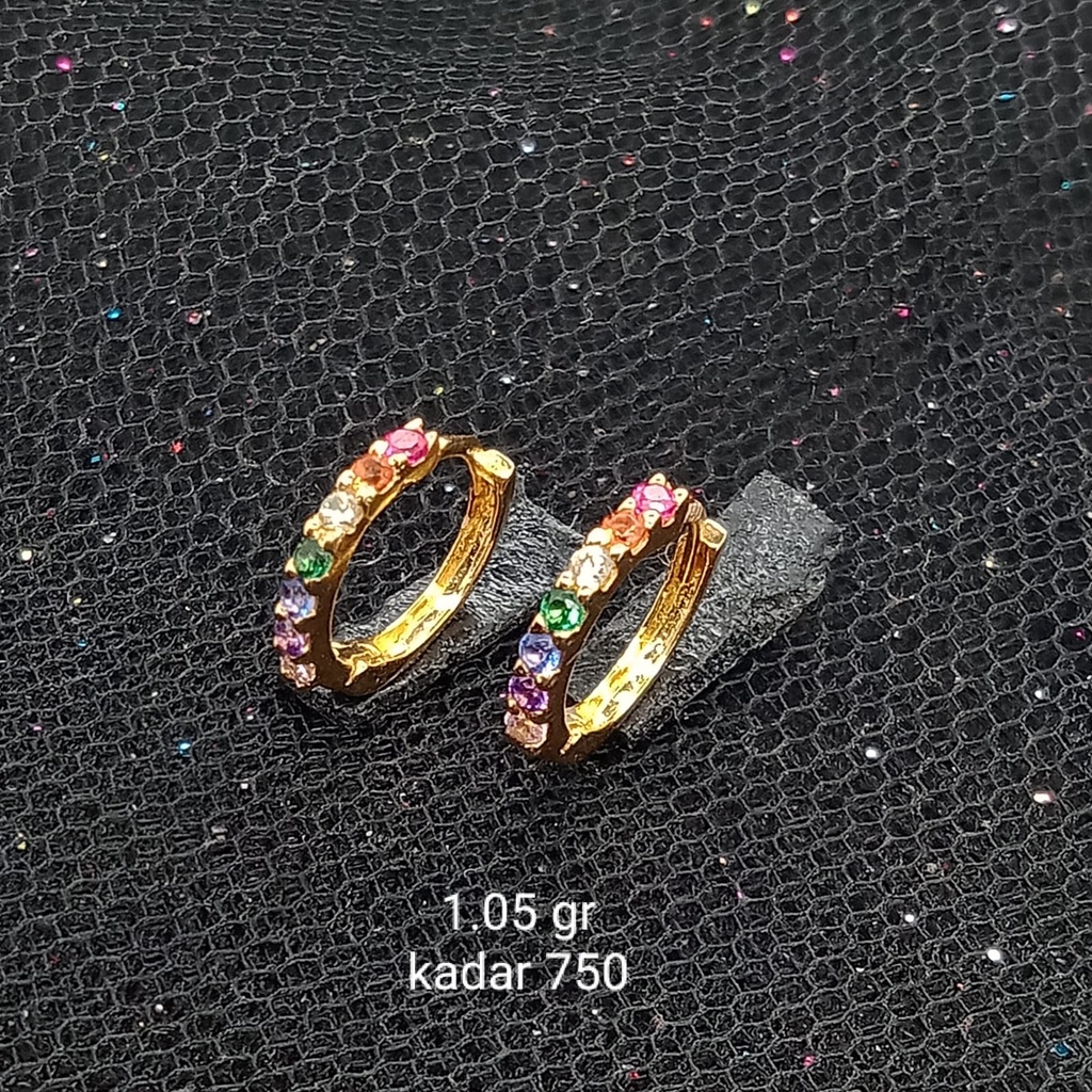 Anting Emas 17K  kadar 750 - model lentreng rainbow berat 1.05 gram - 666