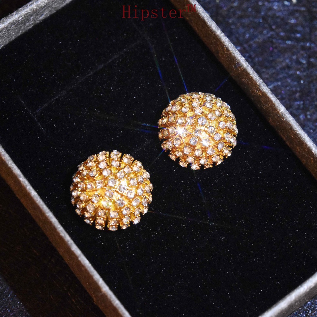 French Style 18K Gold Full Diamond round Fireworks Exquisite Luxury Earrings