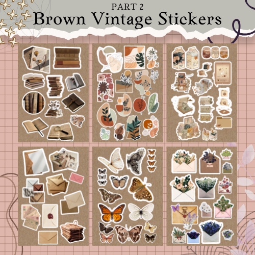 [PART 2] Brown Vintage Stickers | stiker coklat aesthetic | stiker vintage | stiker retro | stiker H