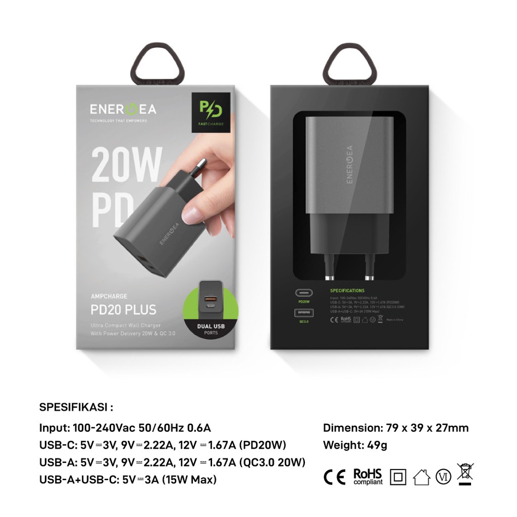 FAST CHARGER ENERGEA 20 W SUPPORT IPHONE 12/ANDROID