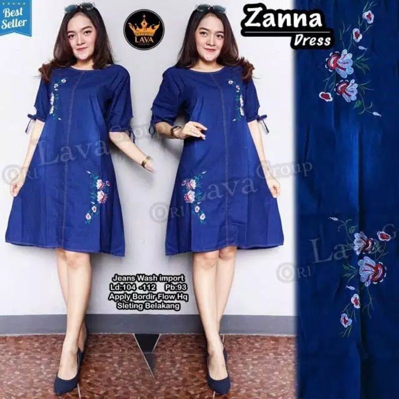 ZANNA DRESS MAT JEANS WASH QUALITY BORDIR BUNGA