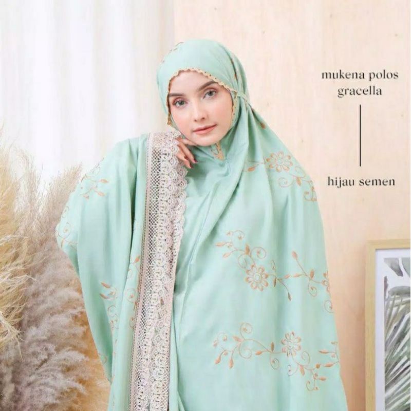 Mukena Dewasa Gracella Full Bordir Bunga Tratai Mewah
