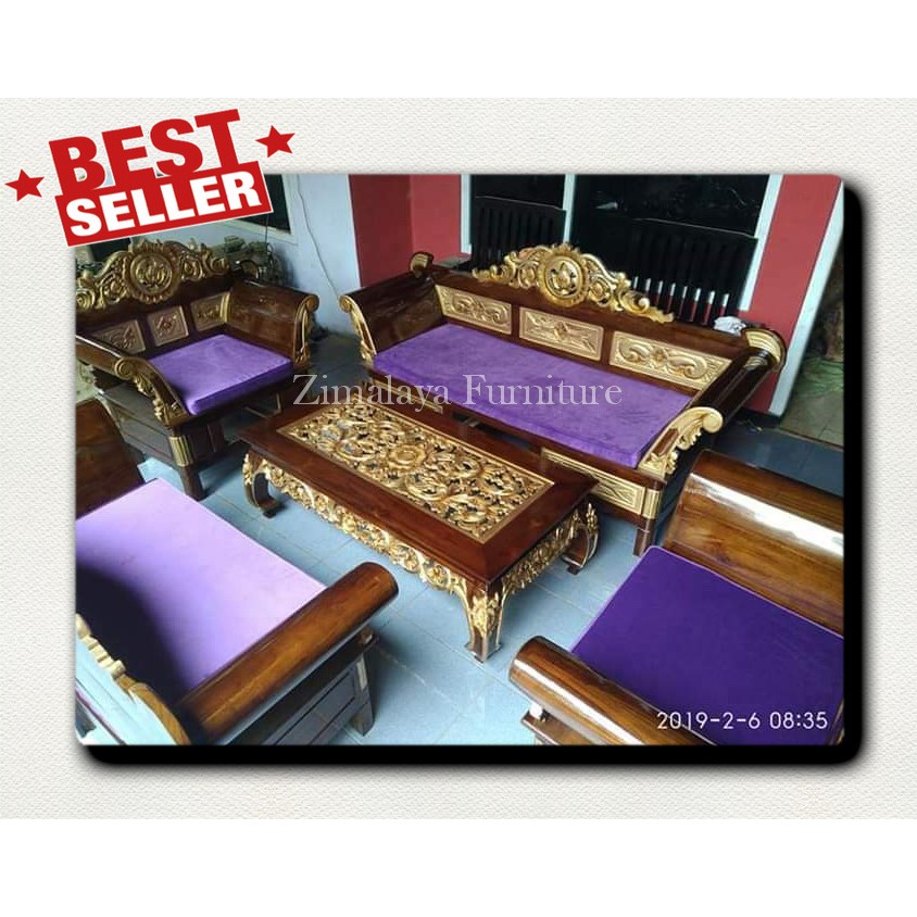 KURSI TAMU UKIR KAYU JATI MADURA FINISHING EMAS, FURNITURE