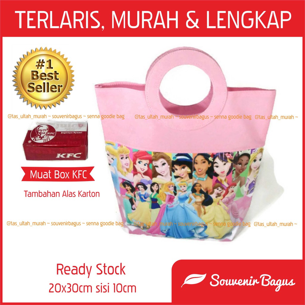 Tas Ultah Anak Princess / Souvenir Ulang Tahun Princess Cinderalla Belle Jasmine Pegangan Bulat