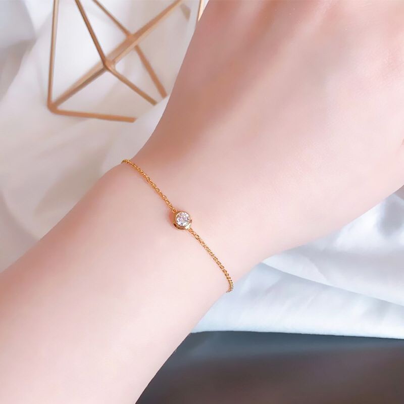 Gelang Tangan Titanium Diamond Anti Karatan Model Wanita Korea Rosegold