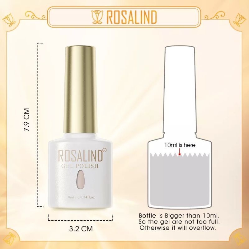 ROSALIND Gel Nail Polish 10 ml Botol Kaca UV LED / Kutek / Cat Kuku/ Kutek Gel/  Kutek UV LED/ Kutek Nail Arts