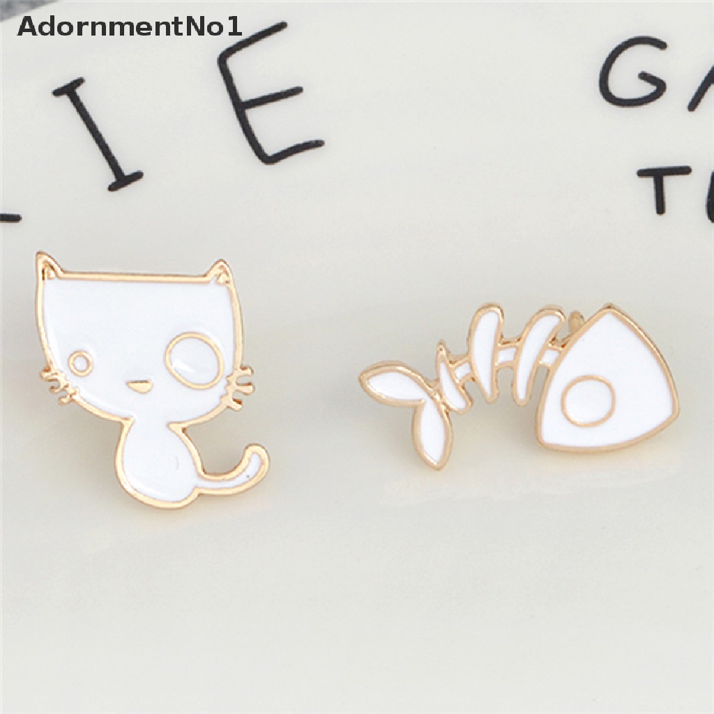 (AdornmentNo1) 2pcs / Set Bros Pin Bentuk Tulang Ikan / Kucing Untuk Aksesoris Jaket Denim / Hadiah