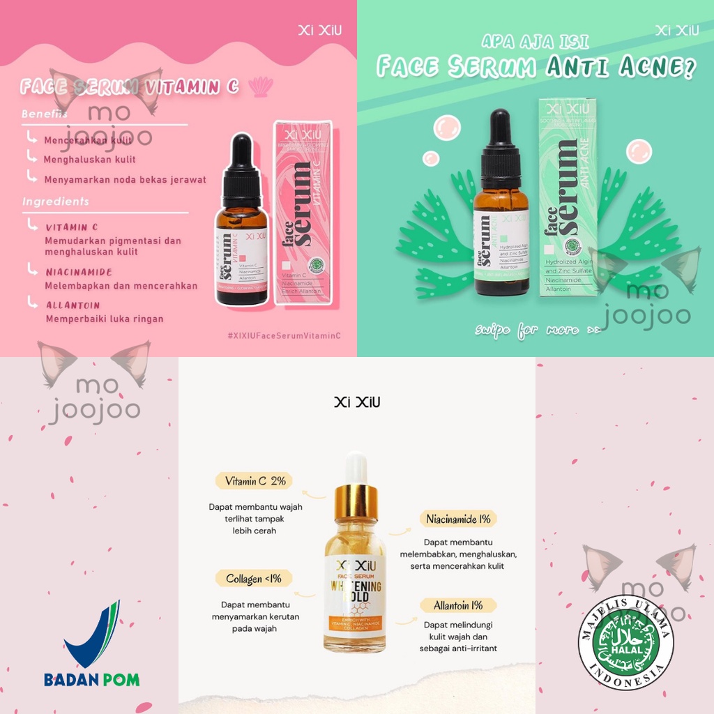 XI XIU FACE SERUM ANTI ACNE | VITAMIN C | WHITENING GOLD | SERUM WAJAH UNTUK JERAWAT MENCERAHKAN MEM