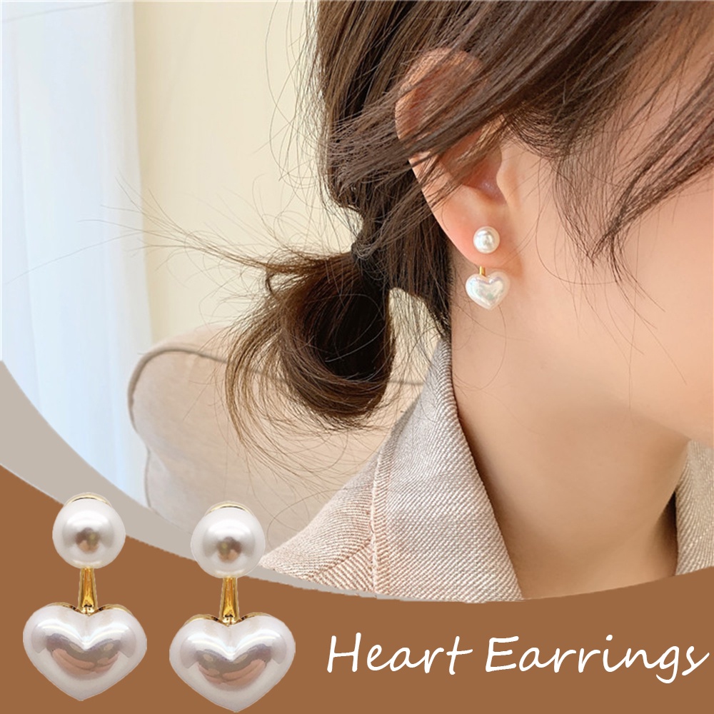 Anting Stud Mutiara Bentuk Hati Multi Warna Gaya Elegan Untuk Wanita