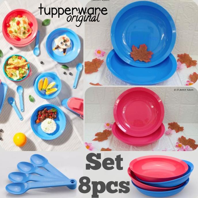 Tupperware Piring Makan Besar Cutlery Sendok Garpu Plate Set Mangkuk - Piring+Sndok(8)