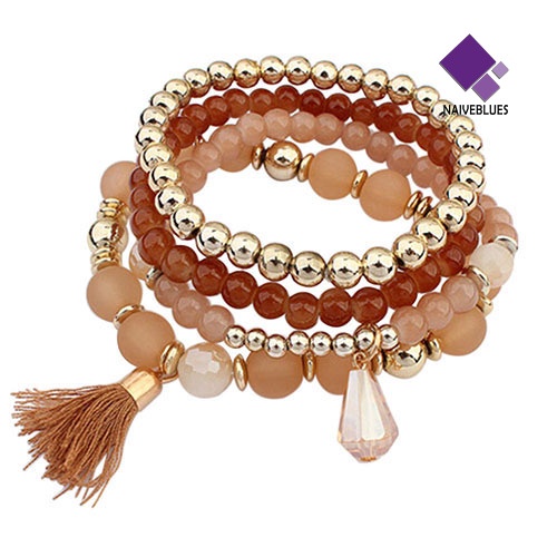 4pcs / Set Gelang Multilayer Bahan Resin Aksen Rumbai Gaya Etnik Untuk Wanita