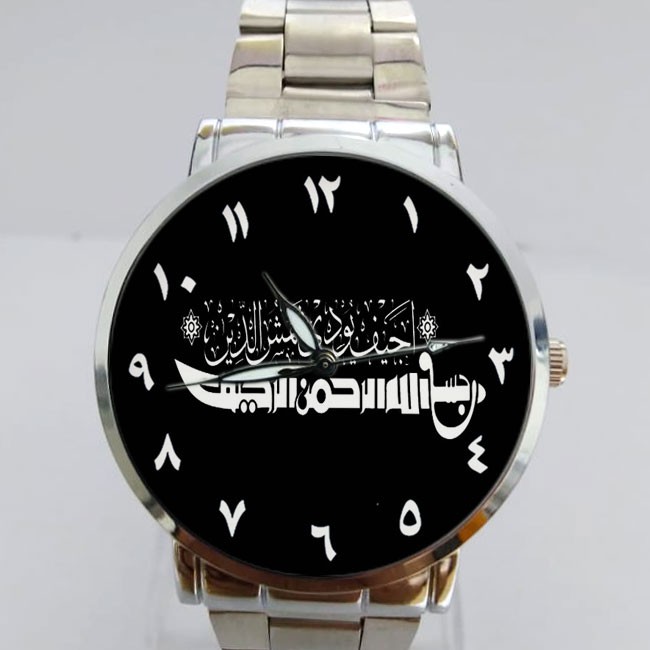 Jam Tangan Stainless Custom Kaligrafi Tauhid Pedang