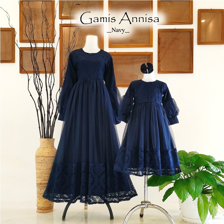 Gamis Annisa Brokat Navy | Gamis Anak Perempuan | Gamis Dewasa | Baju Gamis Couple | Baju Unik | Baju Anak Unik | Gamis Terjangkau | Gamis Keluarga| couple family murah