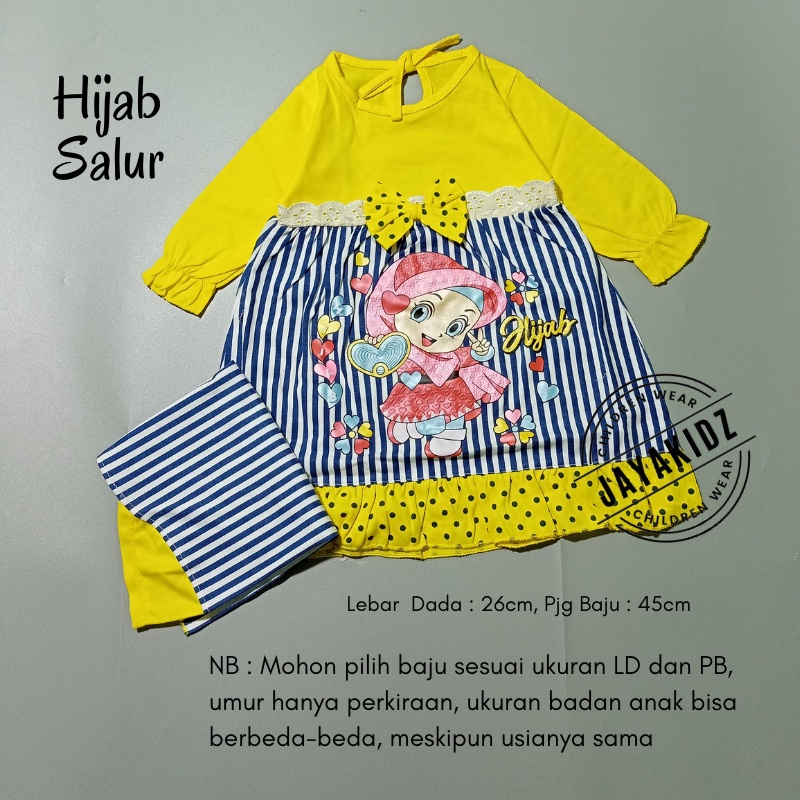 Baju Muslim Gamis Bayi Perempuan Usia Baby Newborn 0 6 12 Bulan - Dress Muslim Anak Bayi Perempuan Lucu 0 6 12 Bulan 1 Tahun Murah-KUNING-HIJAB SALUR