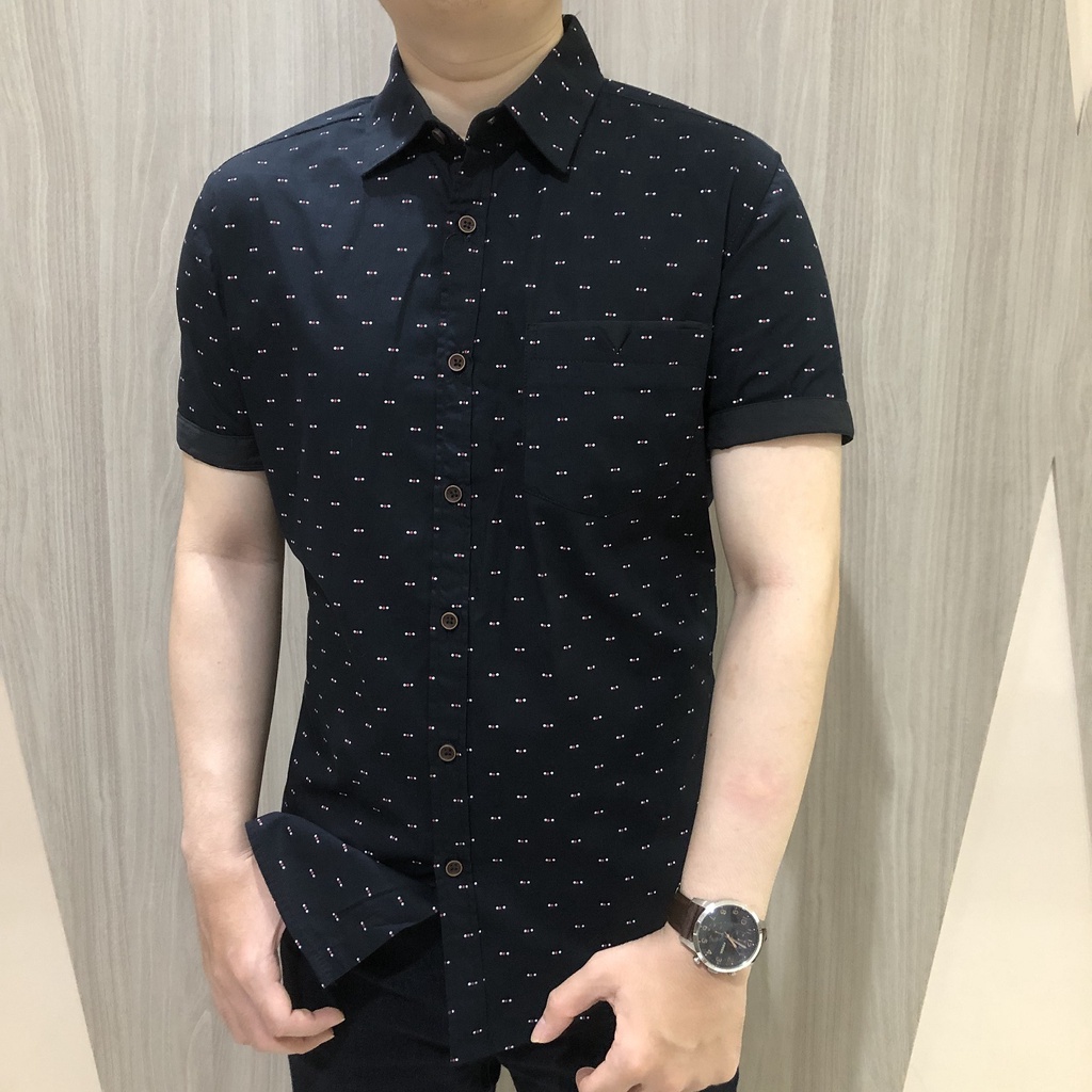 [GRIDLINE - S184 Navy &amp; Black - S119] Kemeja Pria Lengan Pendek Slimfit Katun Premium Simpel Elegan Best Seller M-XXL