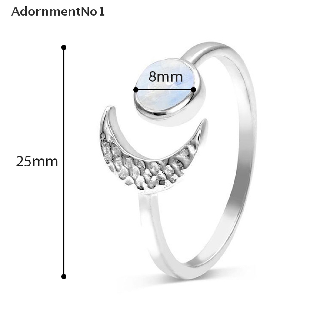 (AdornmentNo1) Cincin Terbuka Vintage Motif Bulan + Batu Opal + Kristal + Hollow Untuk Perhiasan Wanita