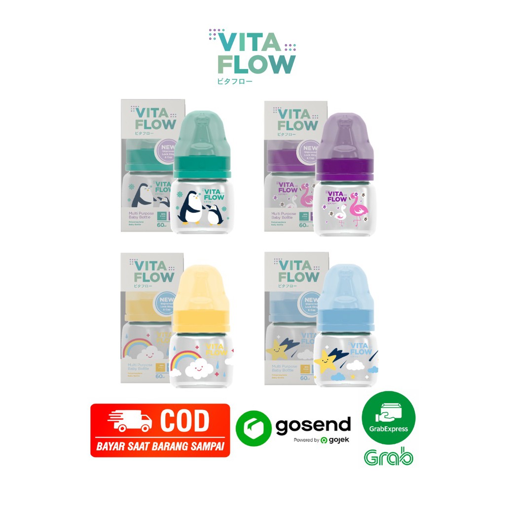 Vitaflow Botol Susu 60ml Mulitfungsi 3in1 New cap (Animal Series &amp; Sky Series) // Calia Babyshop