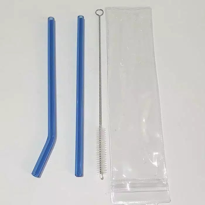 Sedotan Kaca Set 2 Pcs + 1 Sikat / Glass Straw 2 Piece With Brush And Clear Pouch