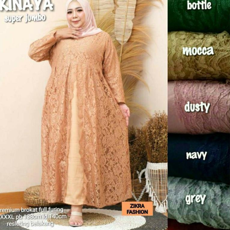 [PRODUK I6LKF] Kinaya super jumbo LD 140 by Zikra Fashion | gamis dress jumbo brokat premium PM8