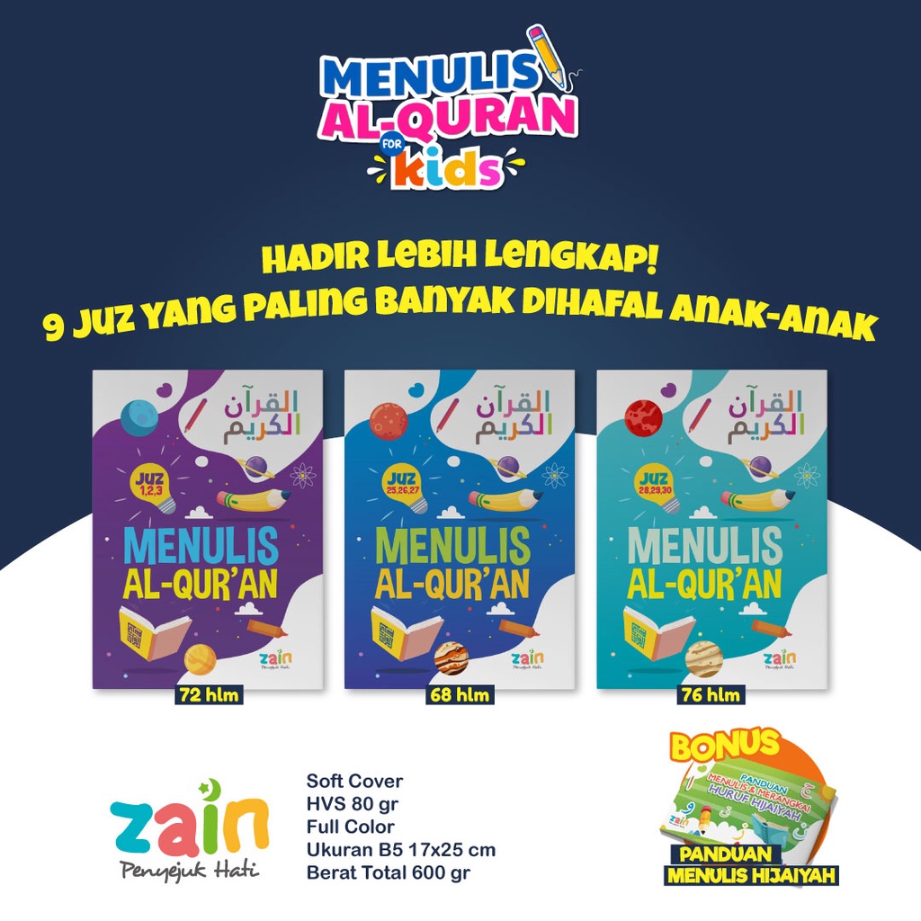 

Buku Anak Zain - Menulis Al-Qur'an for Kids (Juz 1-3, 25-27, 28-30)