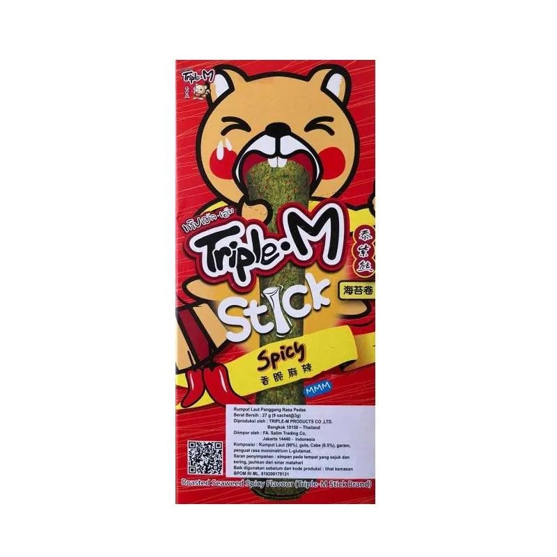 Rumput Laut Triple M Roll Stick / Kotak Grilled Spicy Seaweed 27 Gram