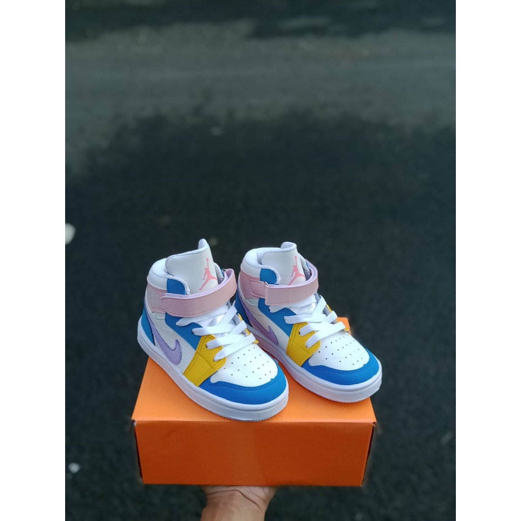 SEPATU ANAK AJ 1 HIGH BLUE WHITE PINK